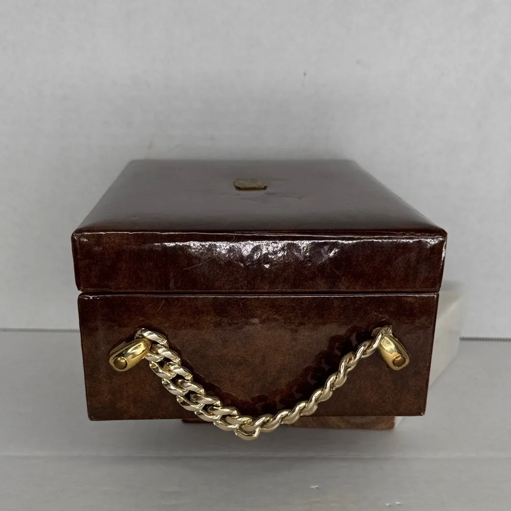 Vintage Swank Tortoiseshell Vinyl Gold Chain Jewelry Dresser Box Made in Sweden